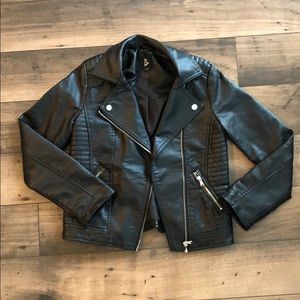 Girls faux leather moto style jacket size L 10/12
